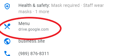 google my business screenshot showing menu link for utm tagging